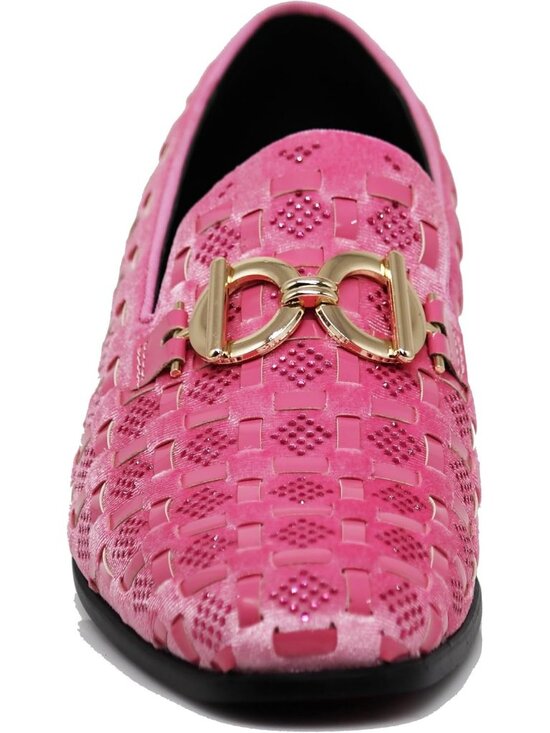 PARRAZO Men\'s Pink Glitter Rhinestone Loafers Metal Buckle Slip On Formal Shoes main image 5